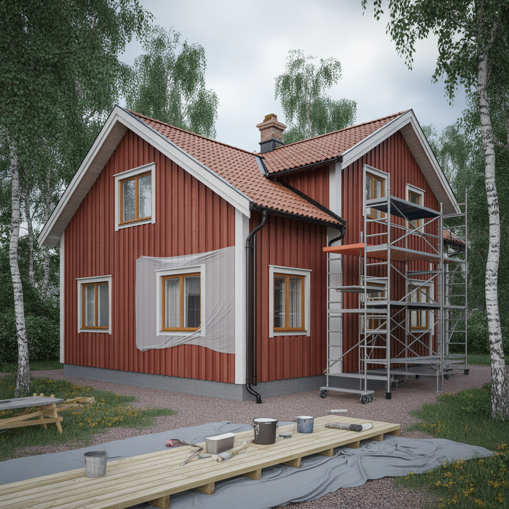 fasadmalning med stallning kostnad tidsatgang och rot