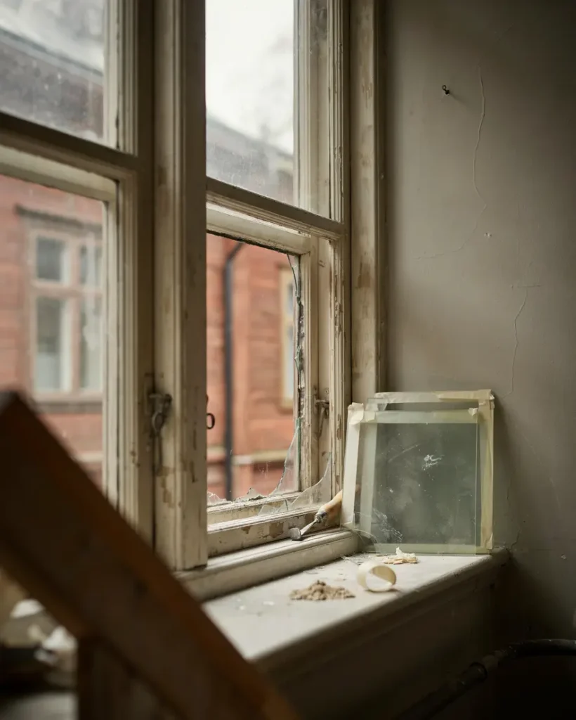 renovera tr f nster med trasigt glas i lokal